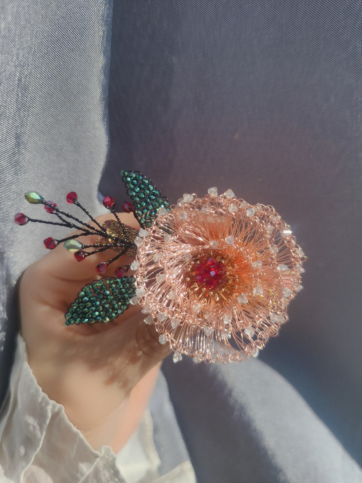 Crabapple Blossom Wire Beaded Duckbill Clip