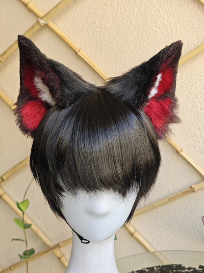 Handmade Red and Black Dog Ears Headwear