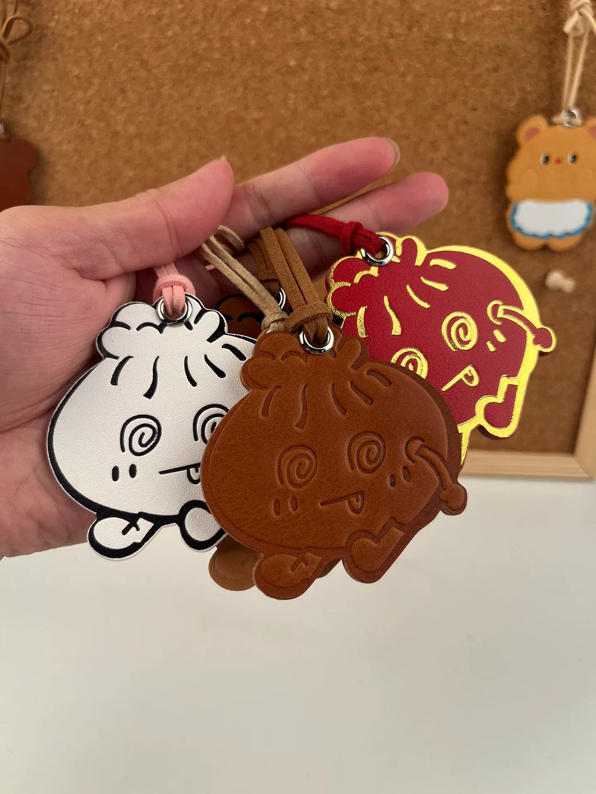 Handmade Leather Bun Character Keychain