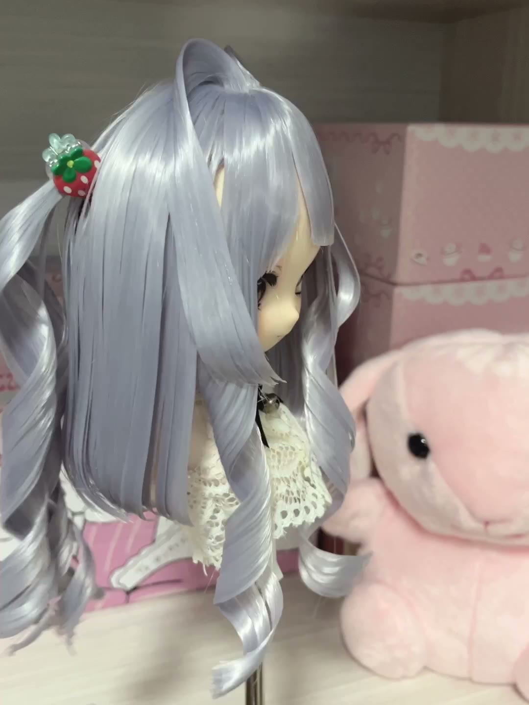 Doll Wig Silver Grey Twin Tails