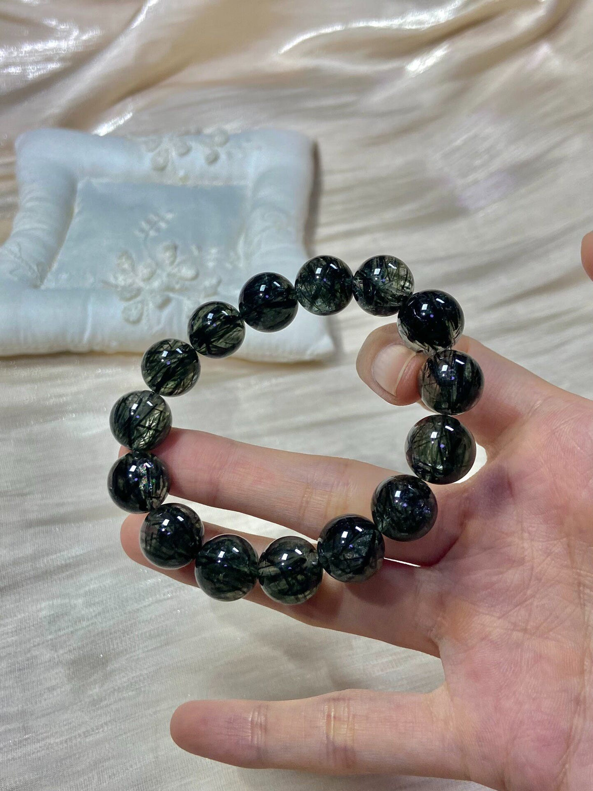 Natural Green Rutilated Quartz Beaded Bracelet 12.5mm