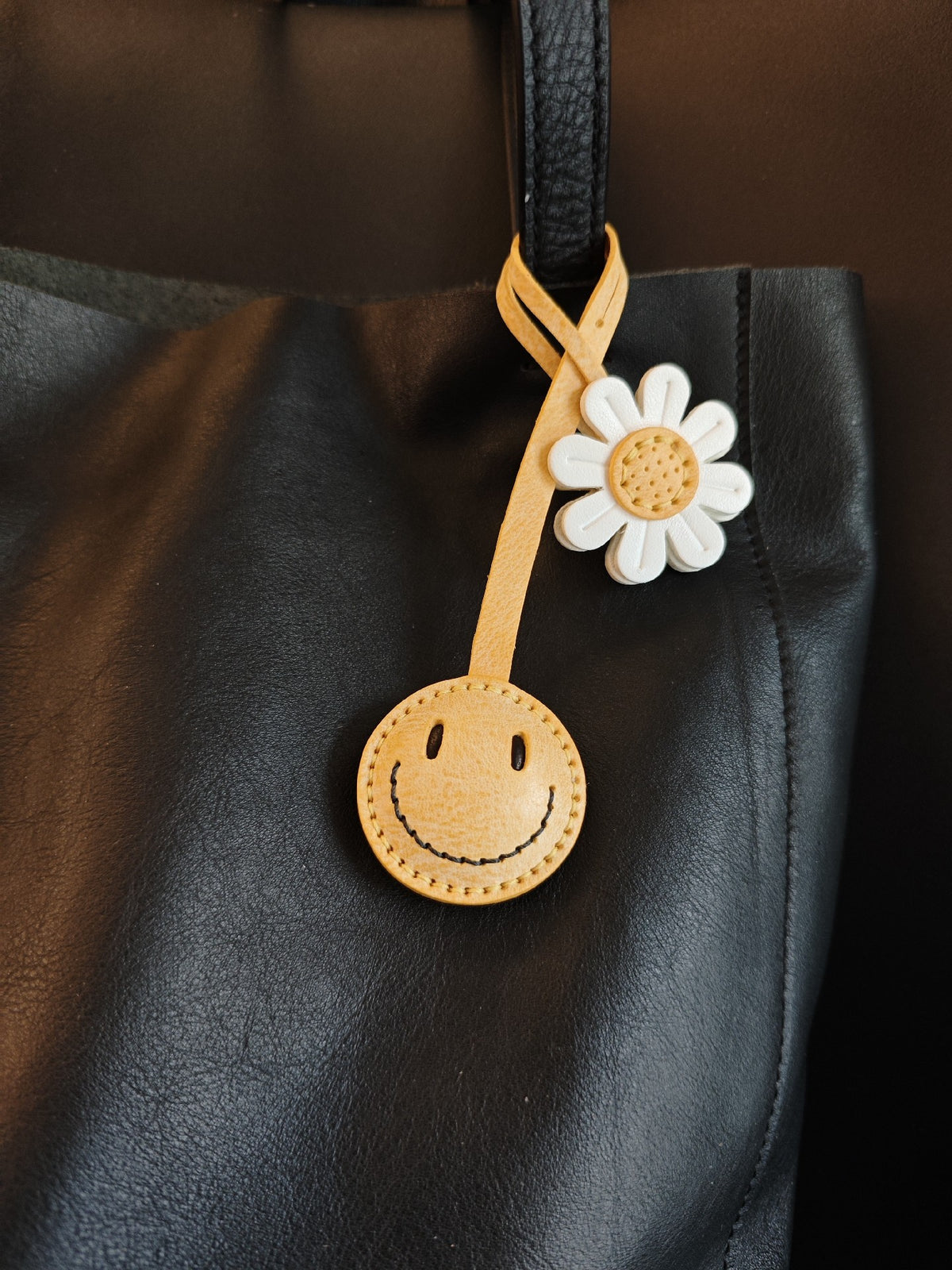 Handmade Leather Daisy Smiley Bag Charm