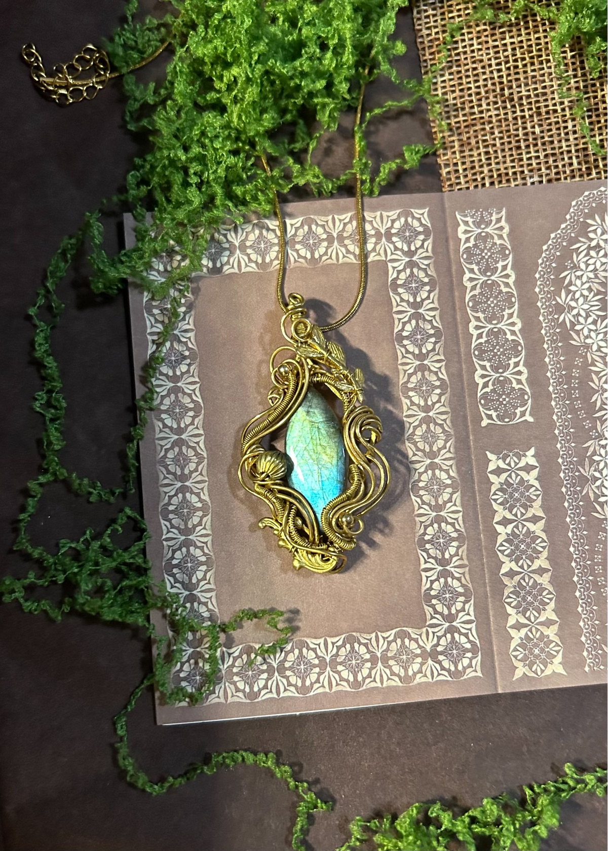 Labradorite Wire Wrapped Pendant Brass
