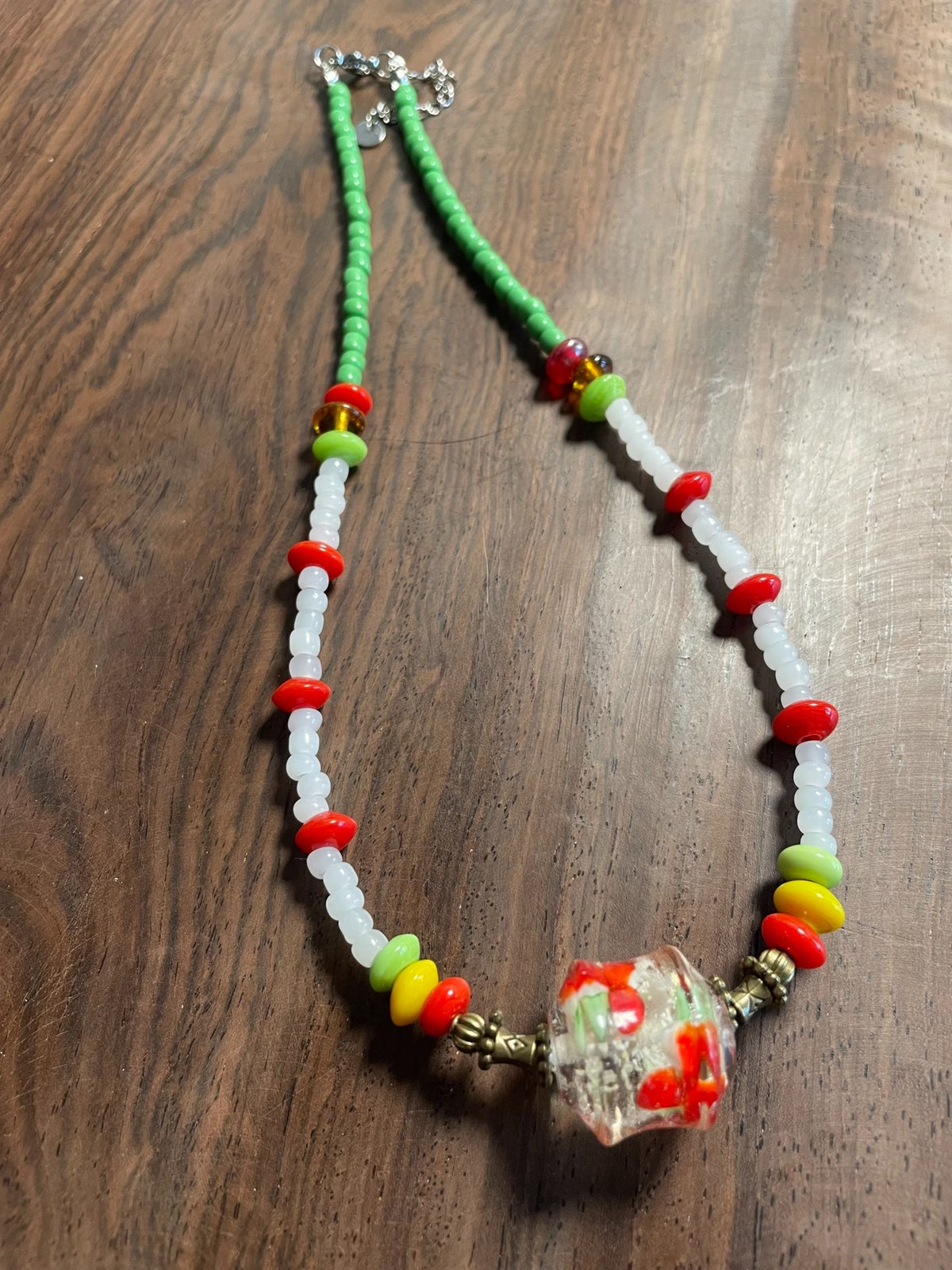 Handmade Beaded Necklace Multicolor Glass Beads