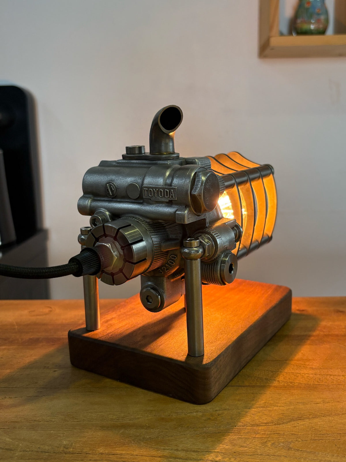 TOYODA Engine Component Desk Lamp with Walnut Base