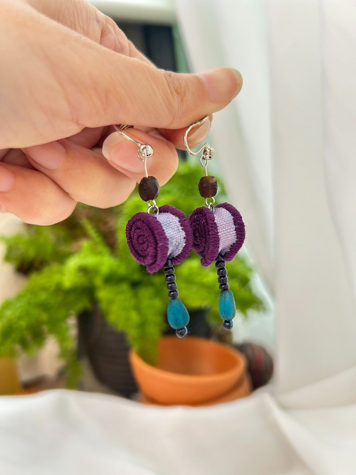 Handmade Fabric Spiral Earrings Turquoise