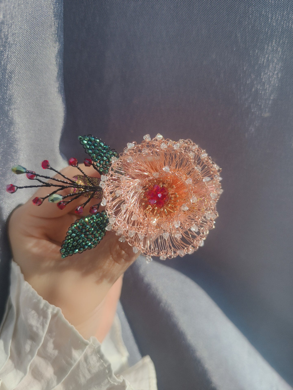 Crabapple Blossom Wire Beaded Duckbill Clip