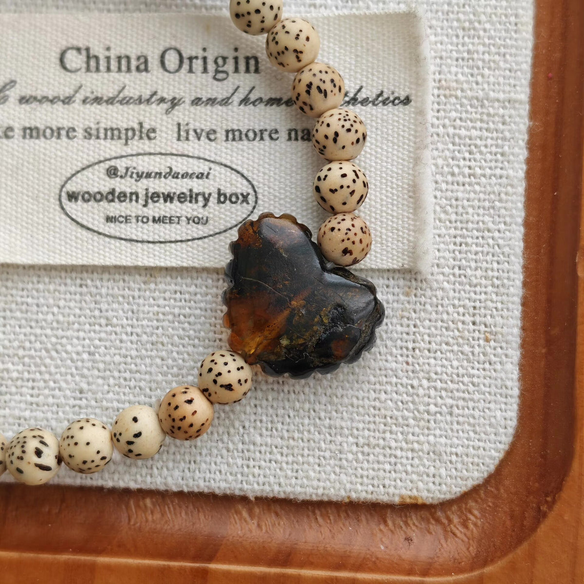 Natural Amber Bodhi Seed Beaded Bracelet