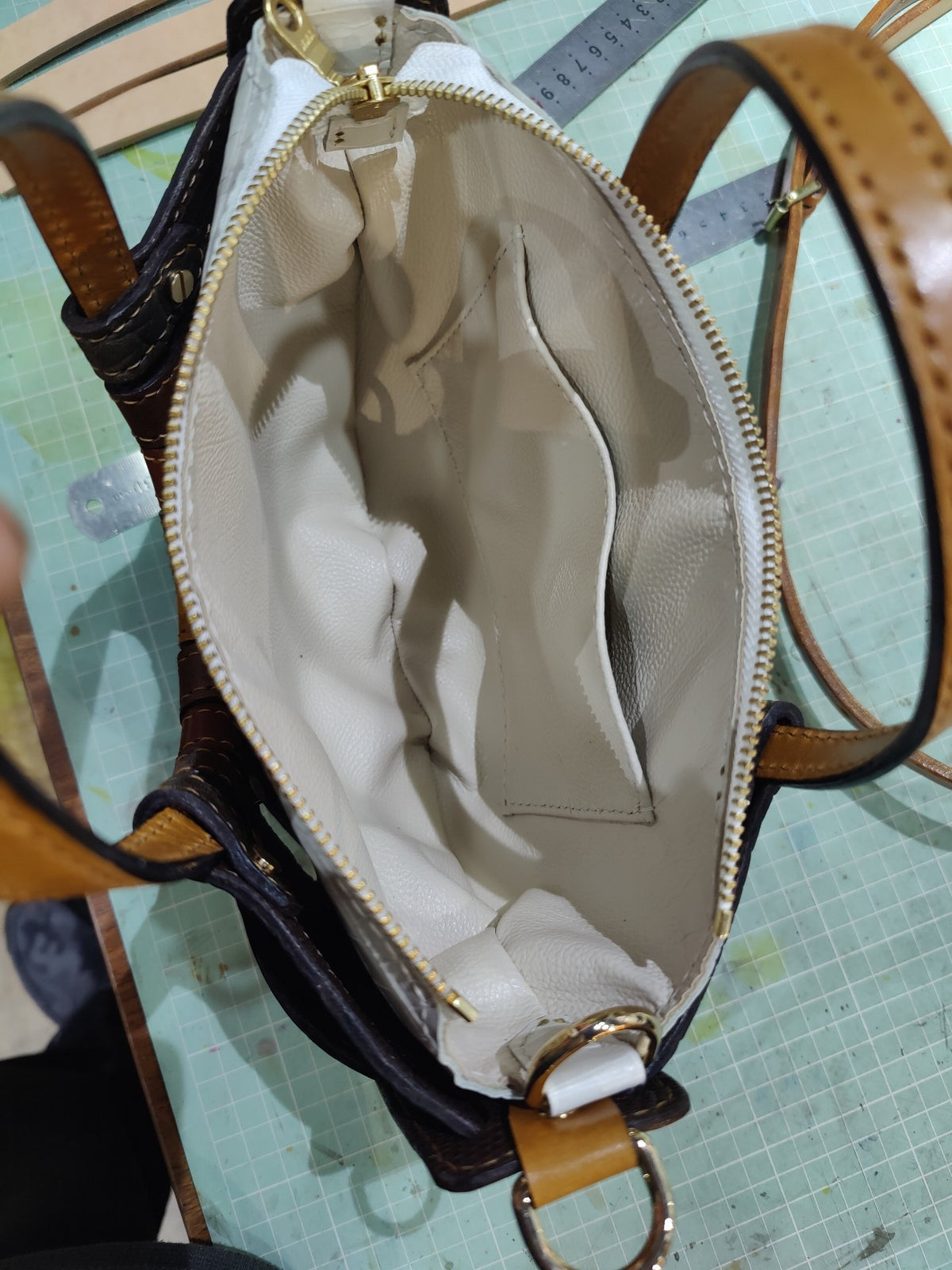 Croc Embossed Leather Crescent Handbag