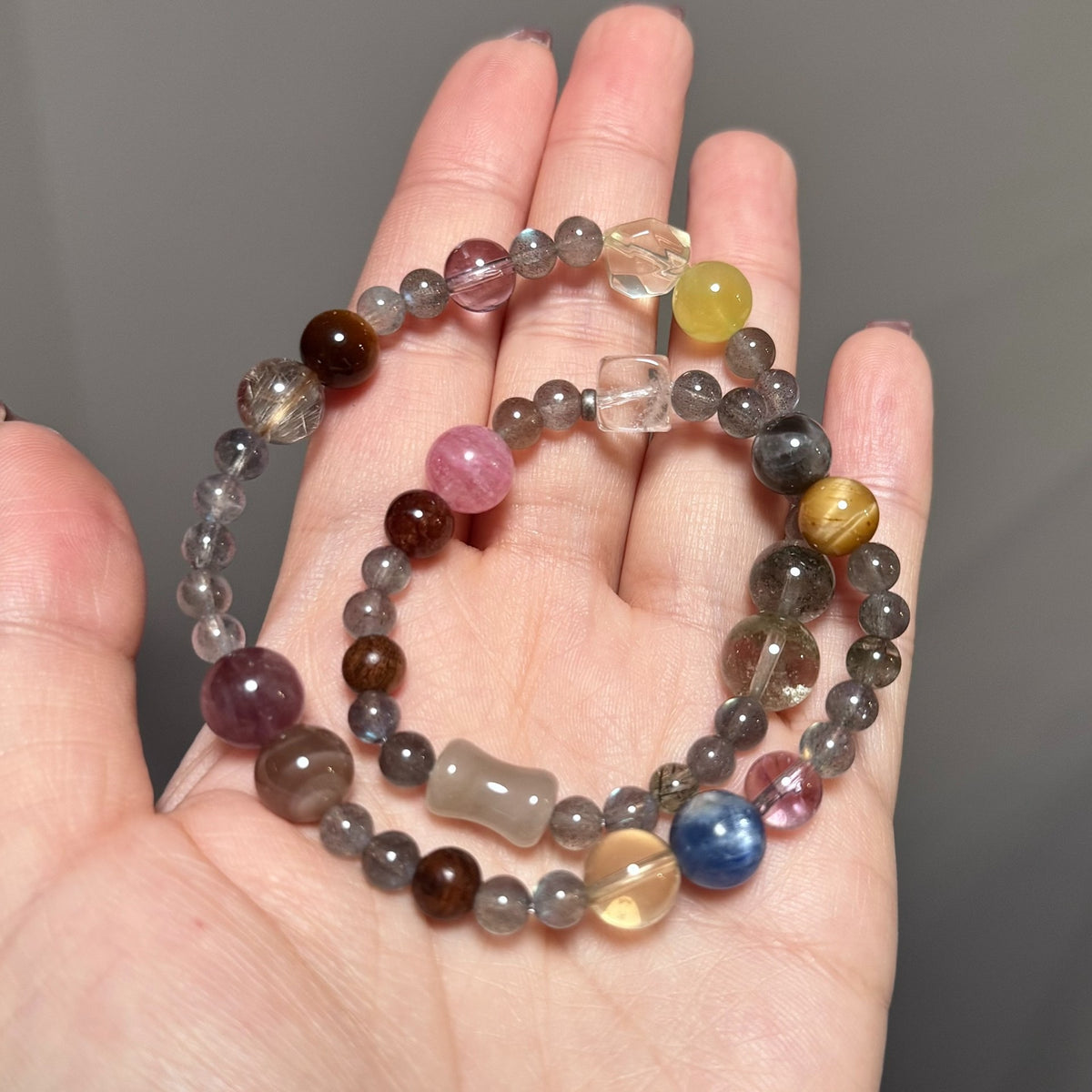 Gray Moonstone Double Wrap Crystal Bead Bracelet
