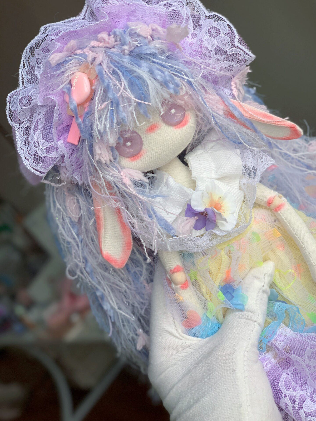 Handmade Cloth Doll with Bunny Ears