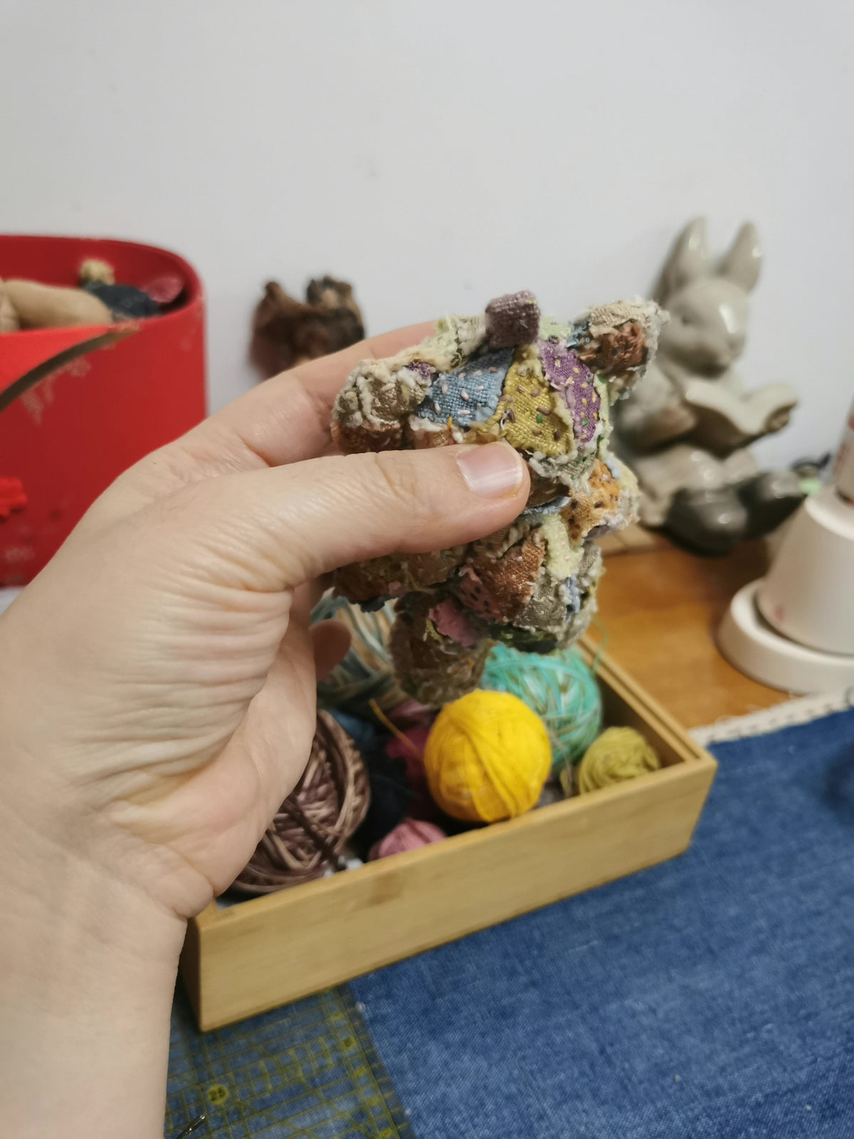 Ornement ourson en patchwork coton fait main