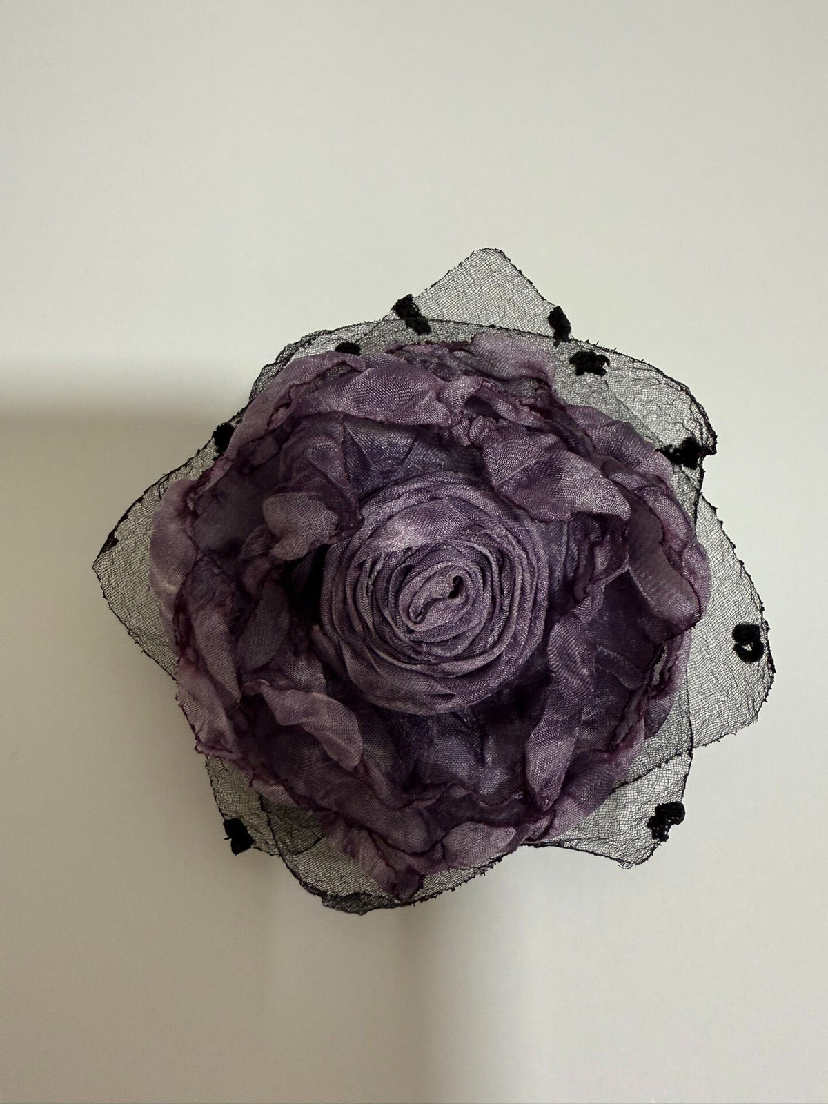 Handcrafted Purple Fabric Brooch with Ribbons