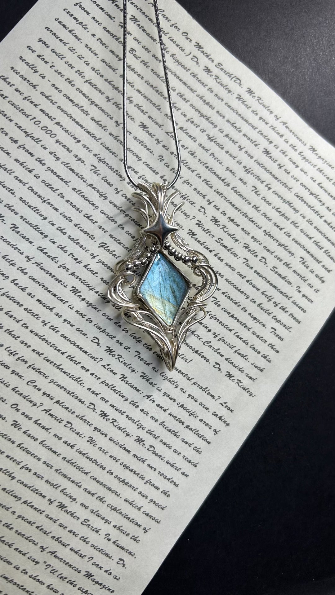 Wire Wrapped Crystal Labradorite Pendant Necklace