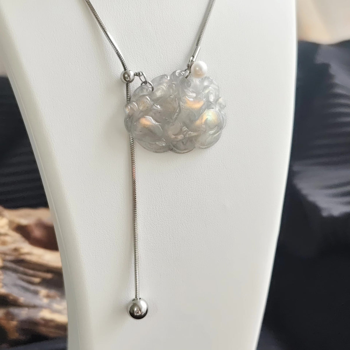 Twin Nine Tailed Fox Pendant Necklace 70cm