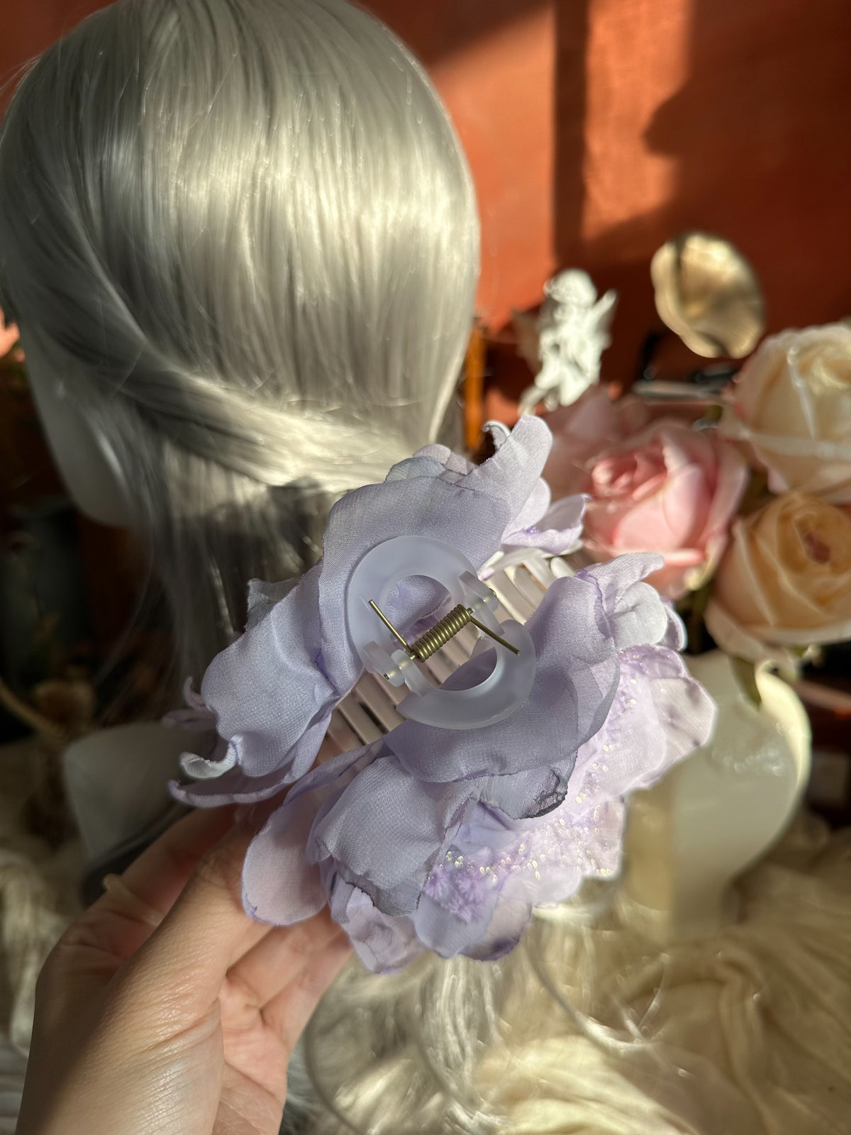 Handcrafted Lavender Fabric Rose Hair Clip