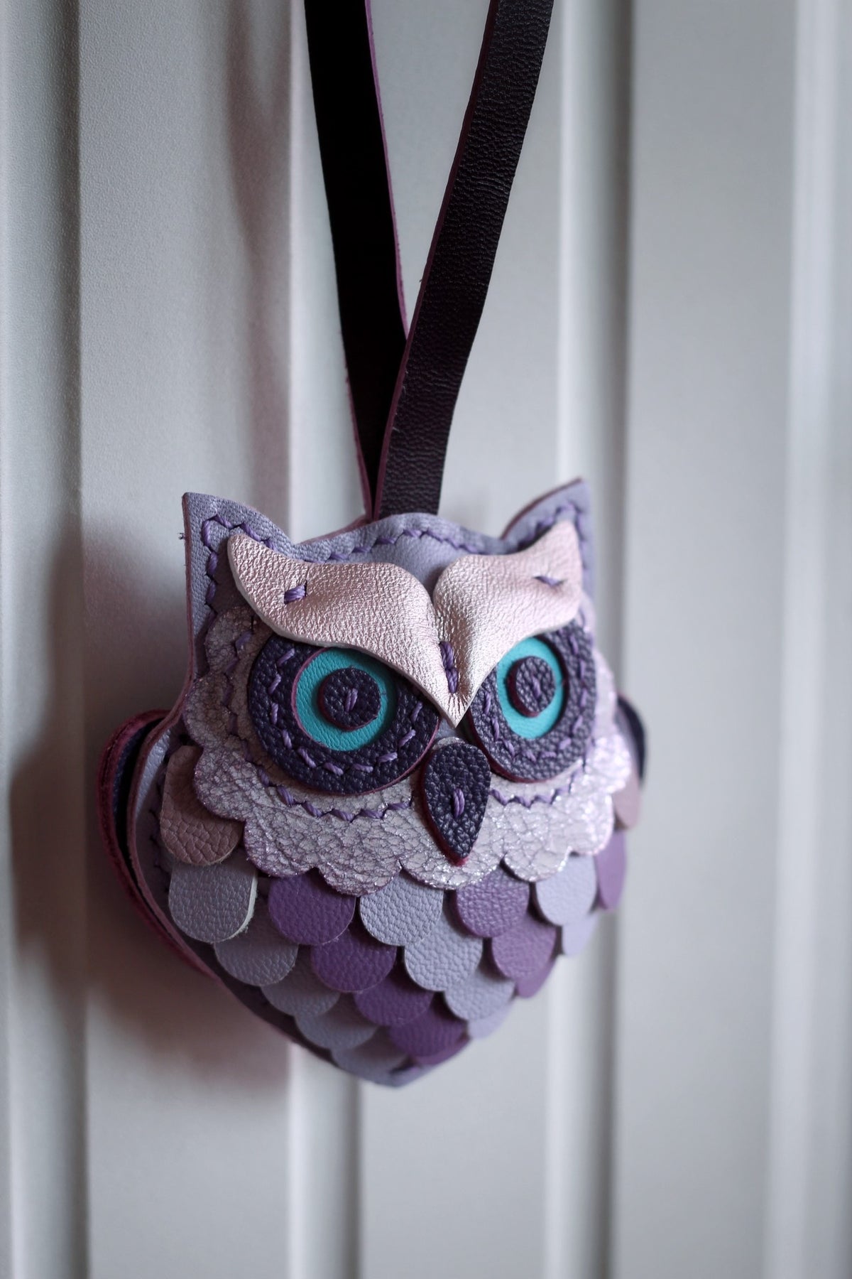 Purple Leather Owl Pendant