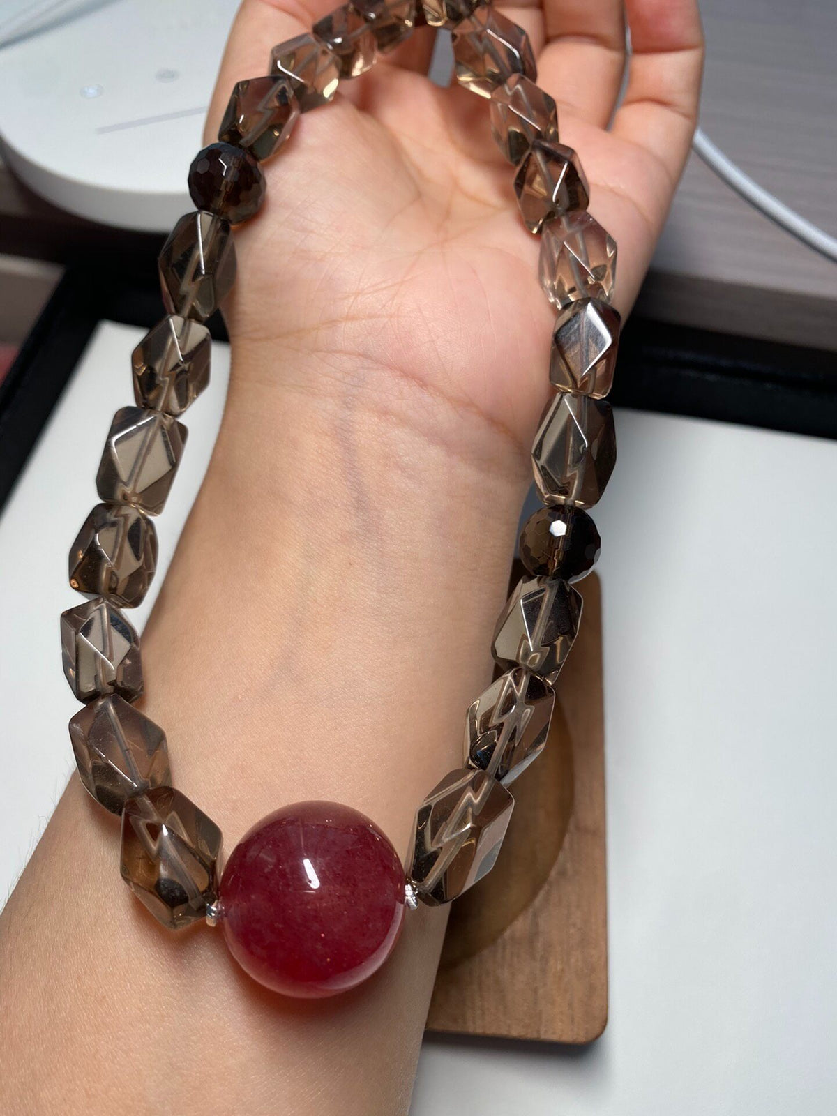 Smoky Quartz Strawberry Quartz Necklace