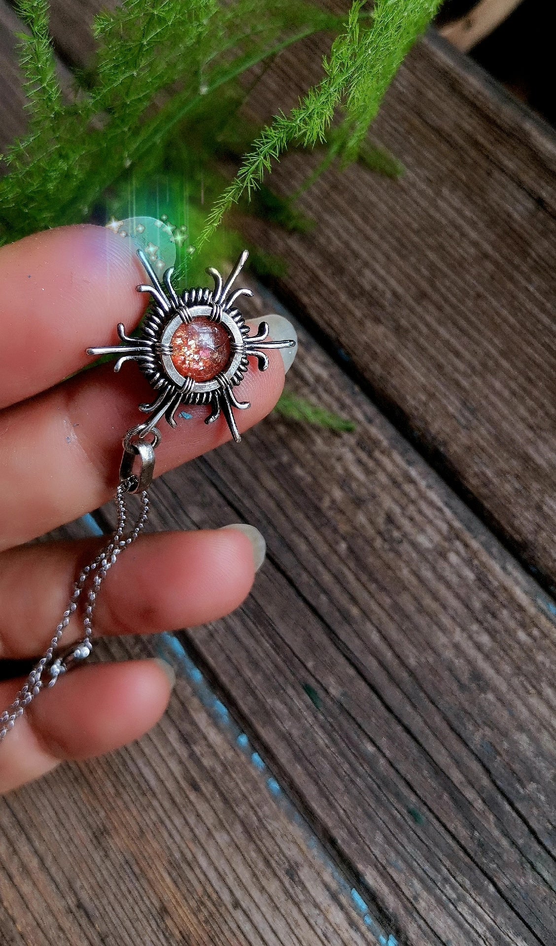 Sunstone Pendant Necklace 999 Silver Wire Wrapped