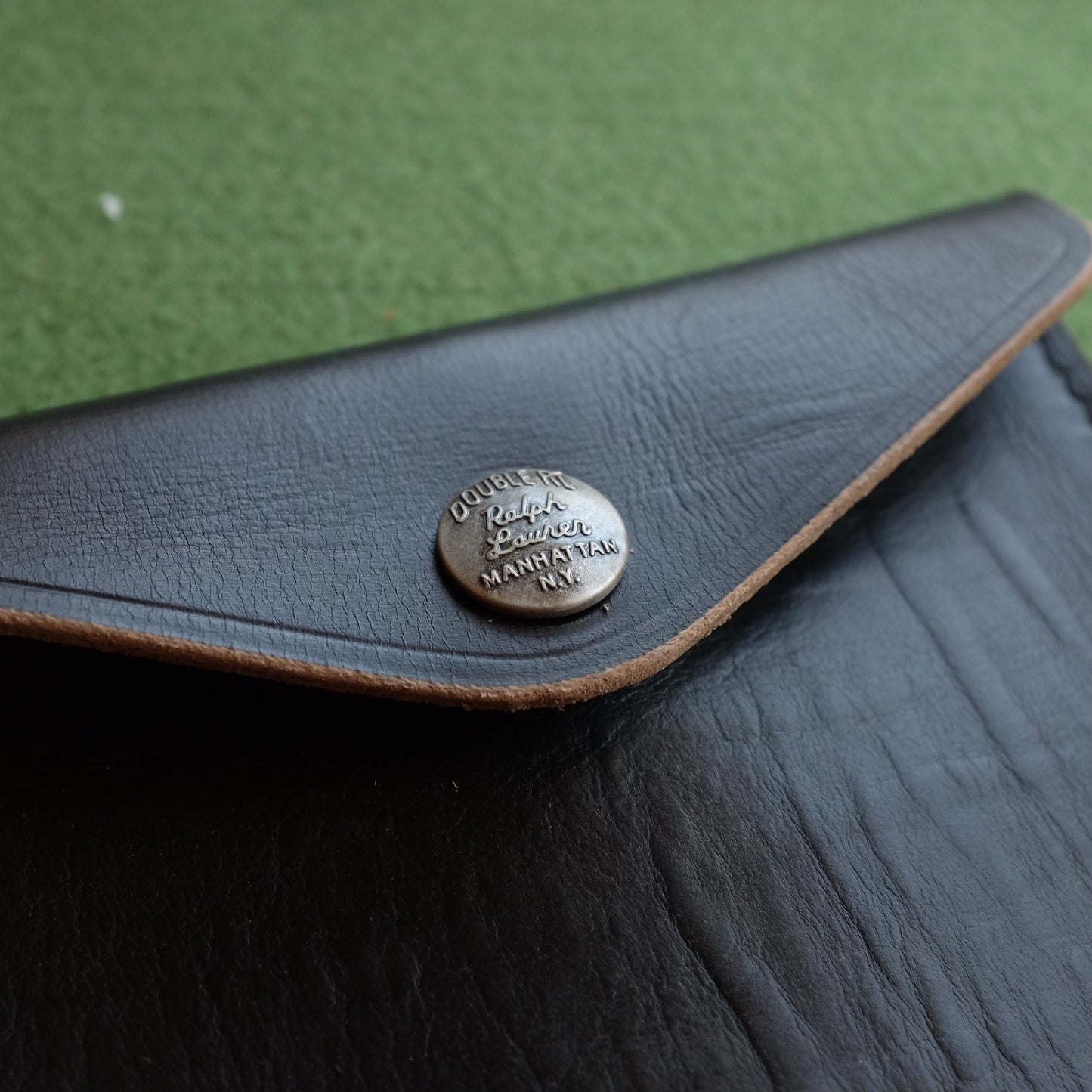 Horween CXL Black Leather Flap Coin Wallet with Tan Trim