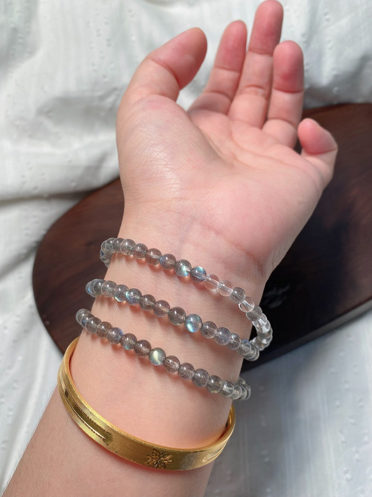 Labradorite Triple Wrap Bracelet Blue Moonstone
