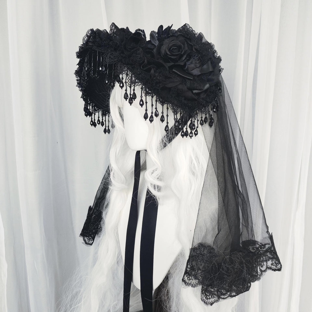 Gothic Lolita Bonnet with Beaded Fringe
