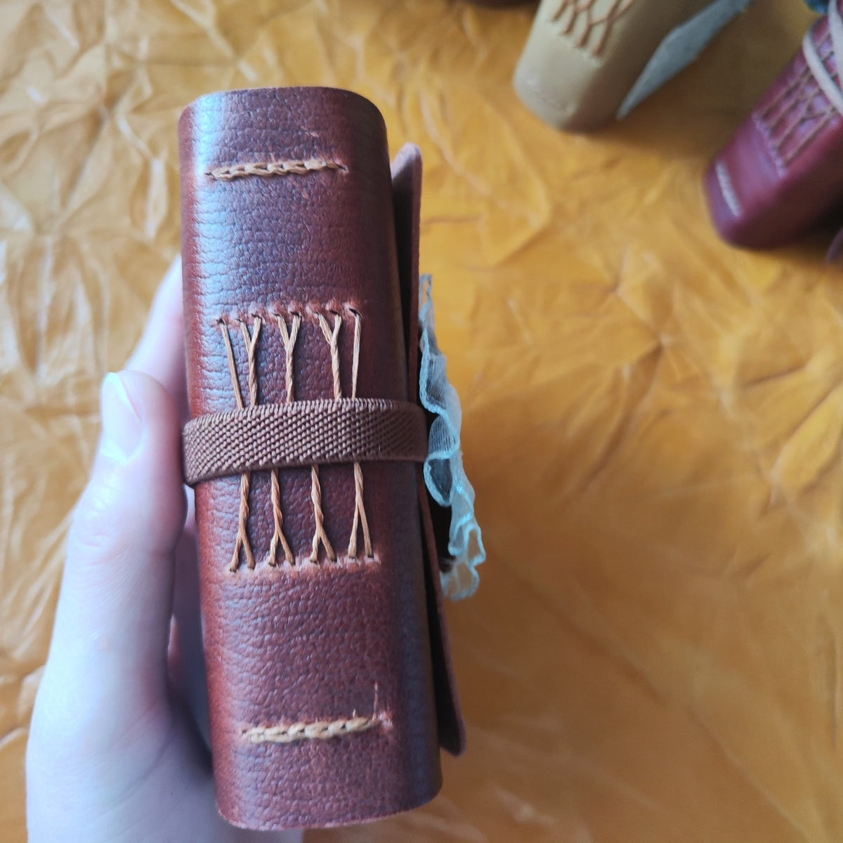 Cowhide Leather Journal with Lace Embellishment