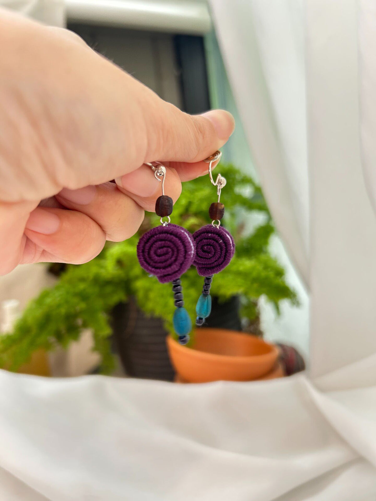 Handmade Fabric Spiral Earrings Turquoise