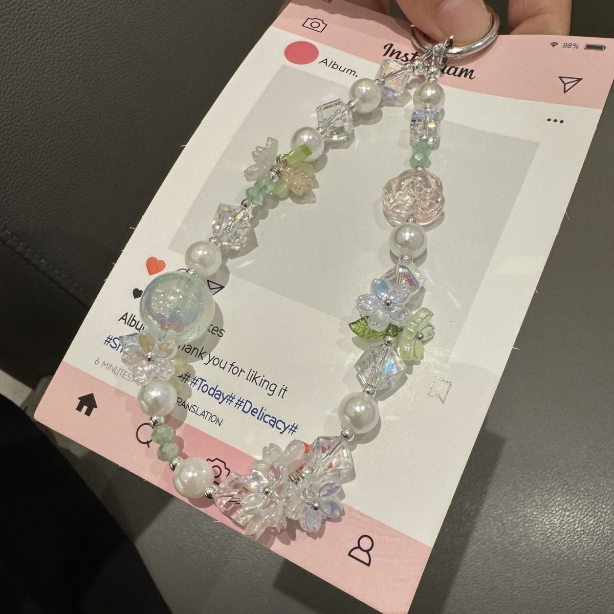 Beaded Phone Charm with Pearl Accents