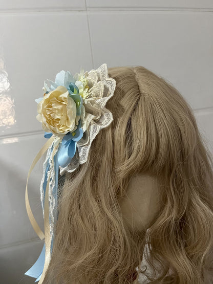 Handmade Lolita Blue Rose Floral Hair Brooch