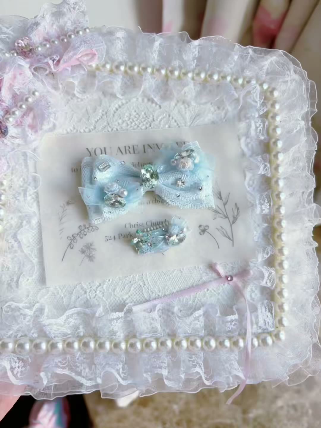 Blue Lace Crystal Bow Hair Clip