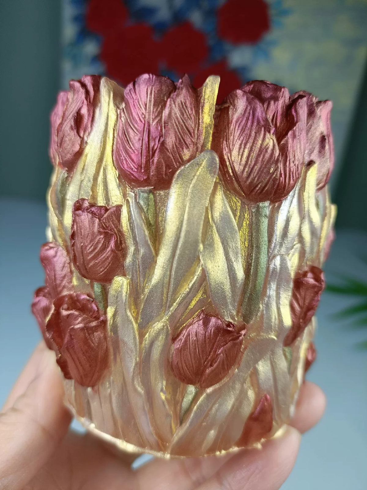 Wijnrode Tulp Penhouder van Hars