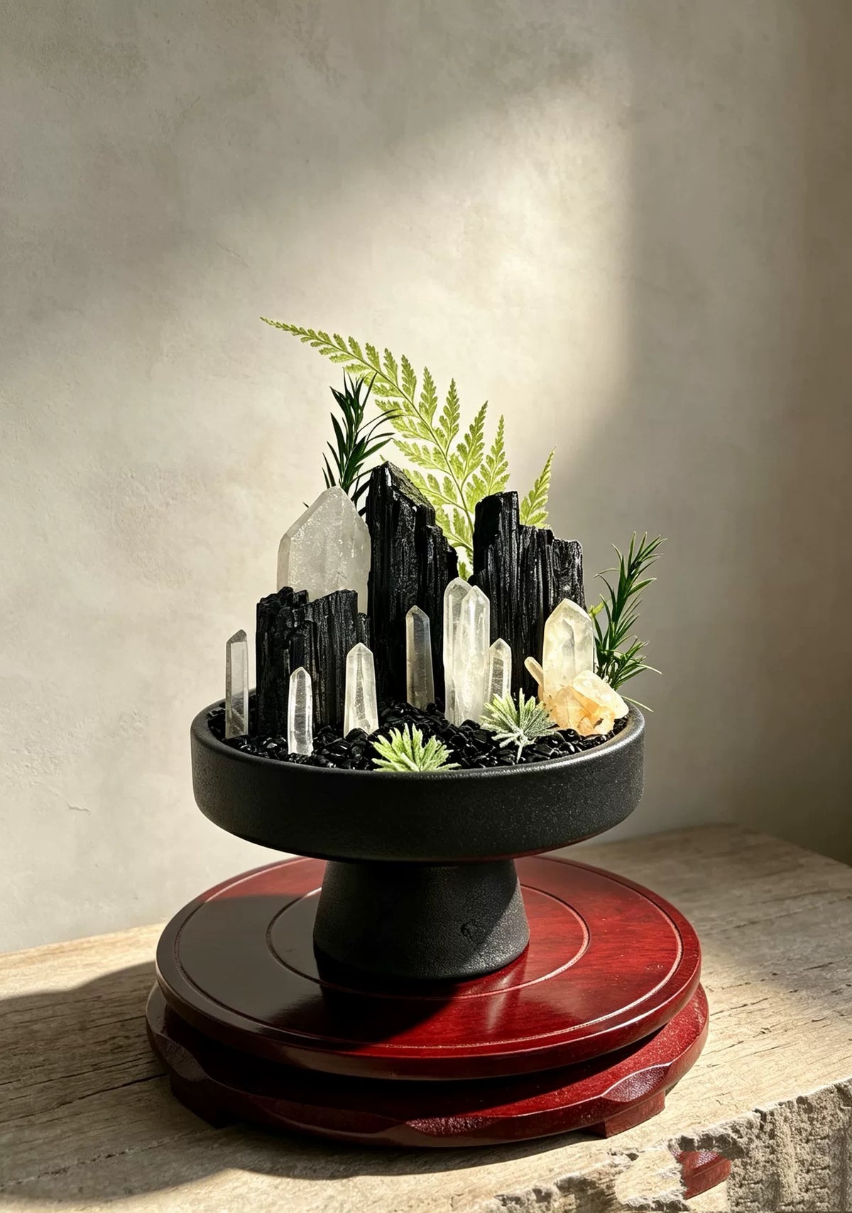 Crystal Bonsai Ornament with Black Tourmaline