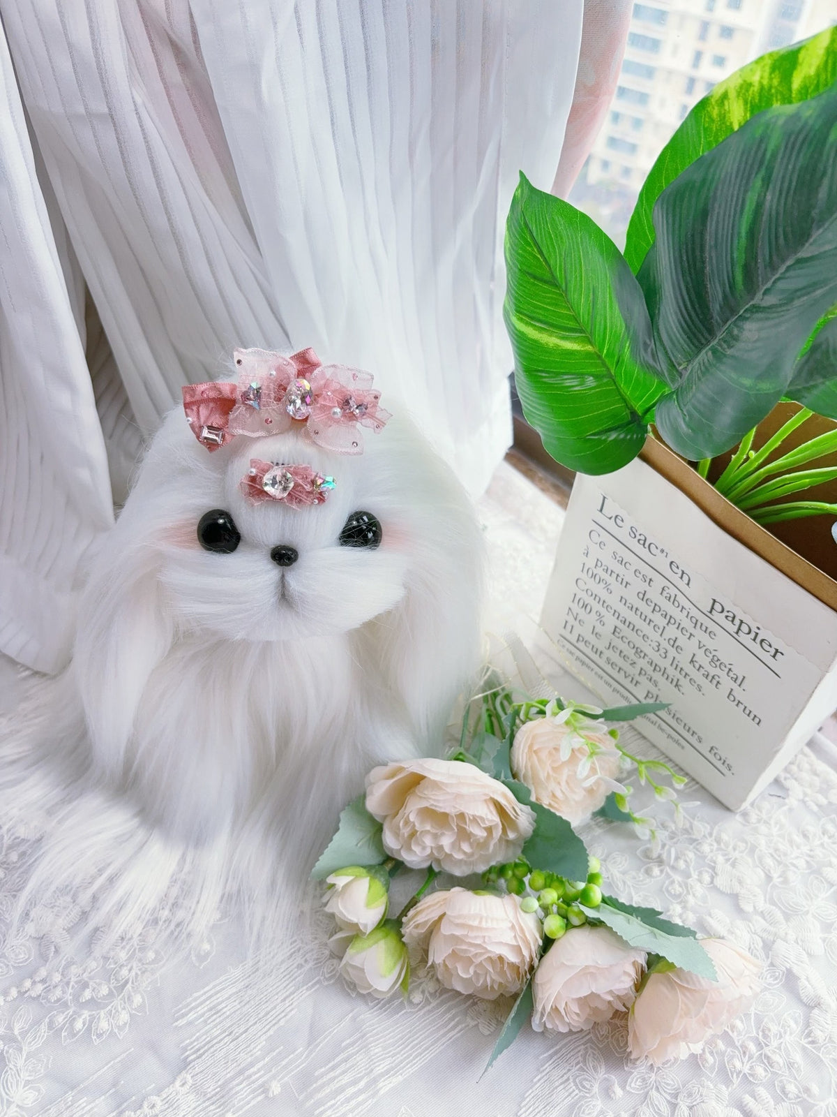 Ganchos de Cabelo com Laço de Cristal Rosa para Animais