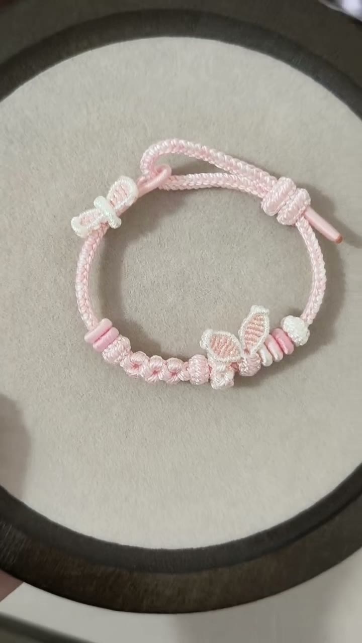 Handwoven Pink Bunny Ear Bracelet with Bow