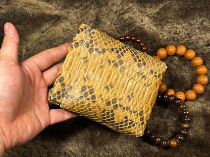 Genuine Leather Beaded Bracelet Storage Bag with Reptile Scale Pattern