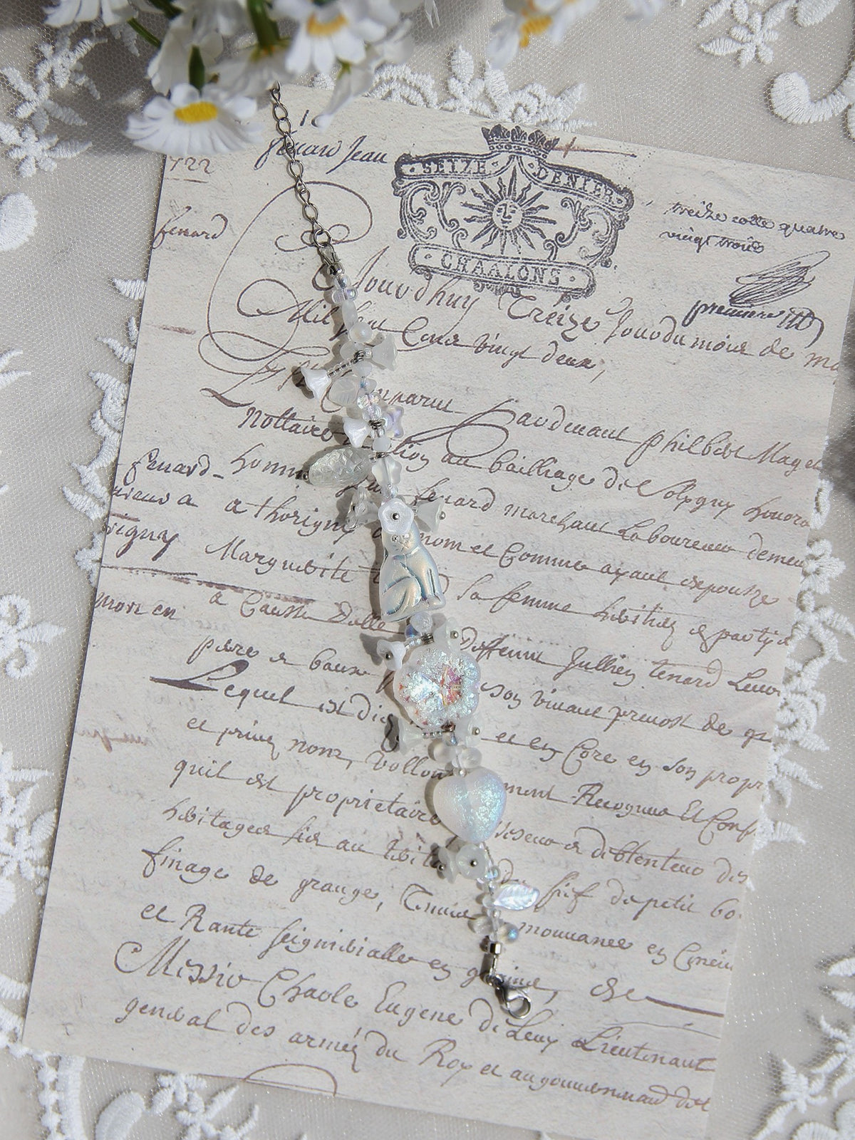 Czech Glass Cat Flower Charm Bracelet
