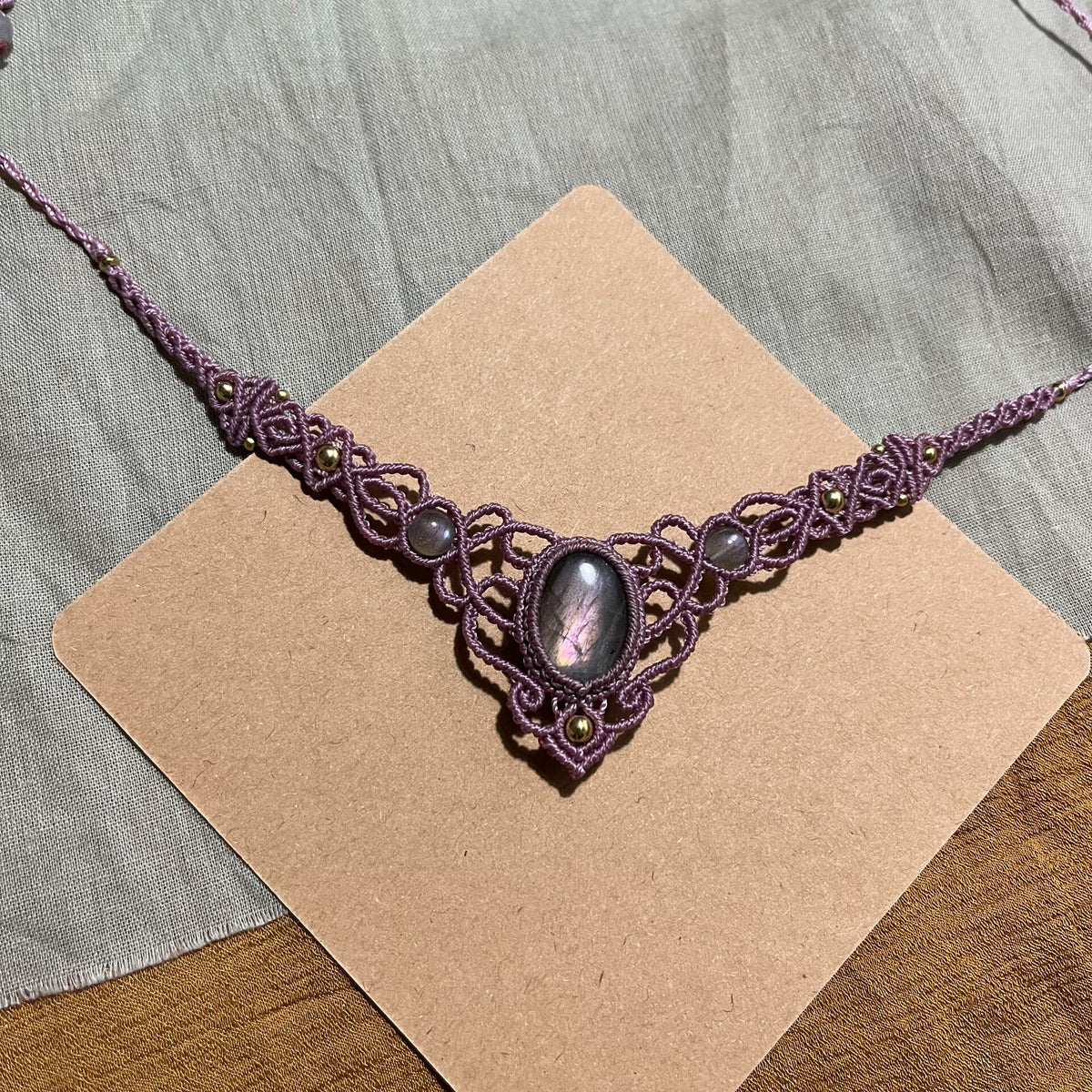 Macrame Waxed Cord Labradorite Necklace