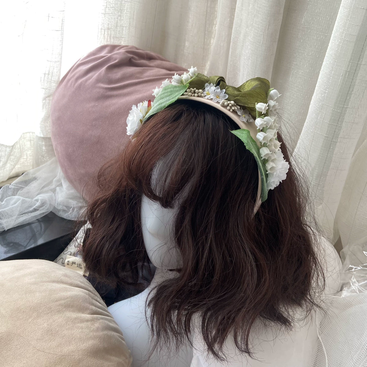 Cerchietto Lolita largo artigianale con mughetto