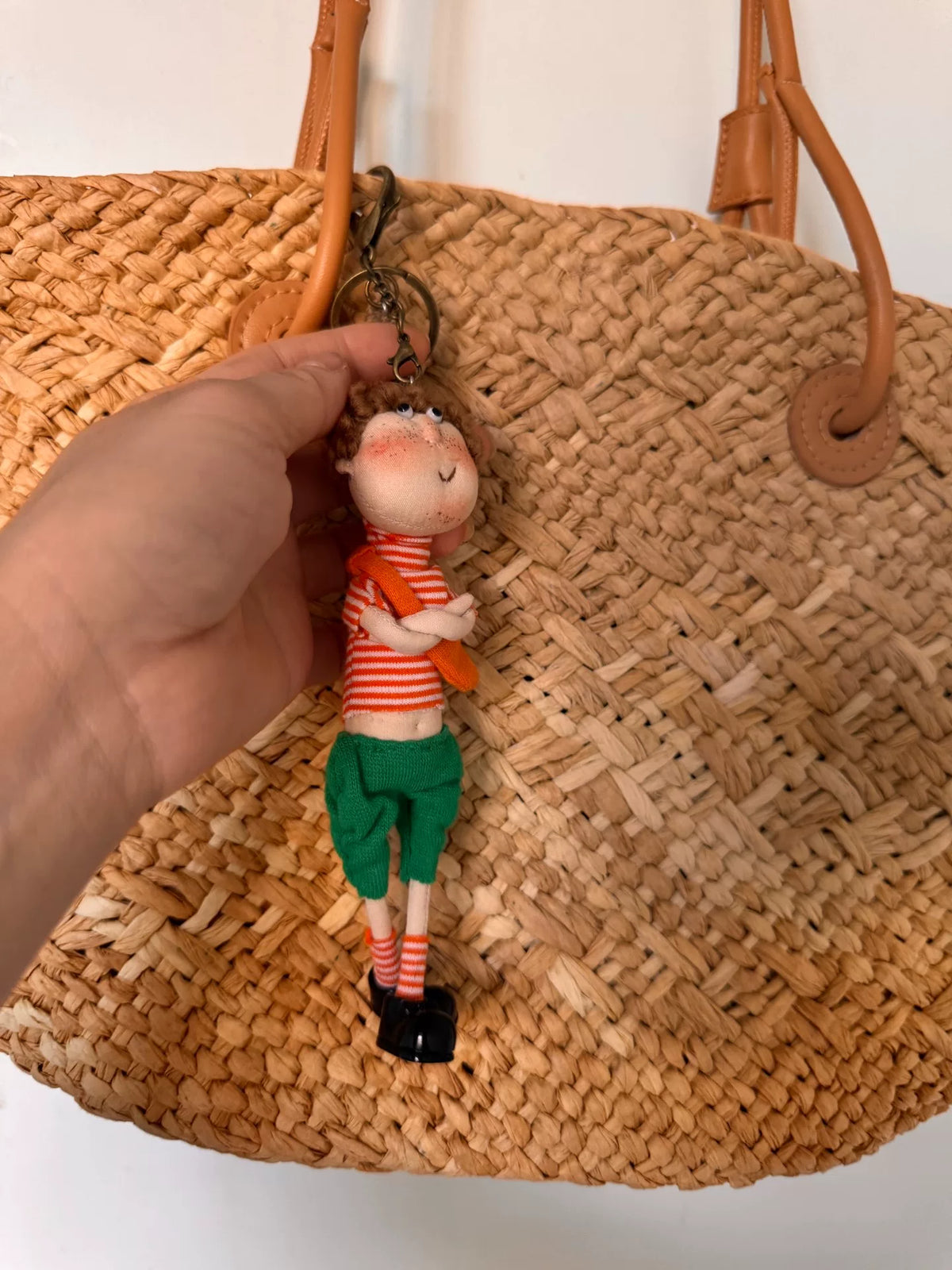 Handmade Fabric Doll Keychain Striped Shirt
