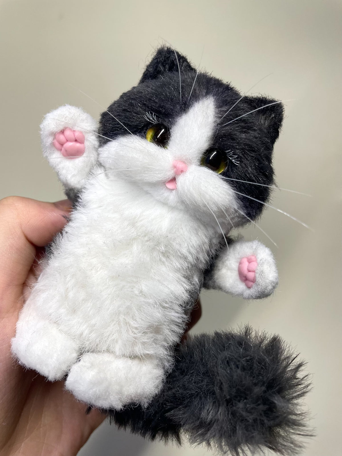 Handmade Plush Black White Cat Toy