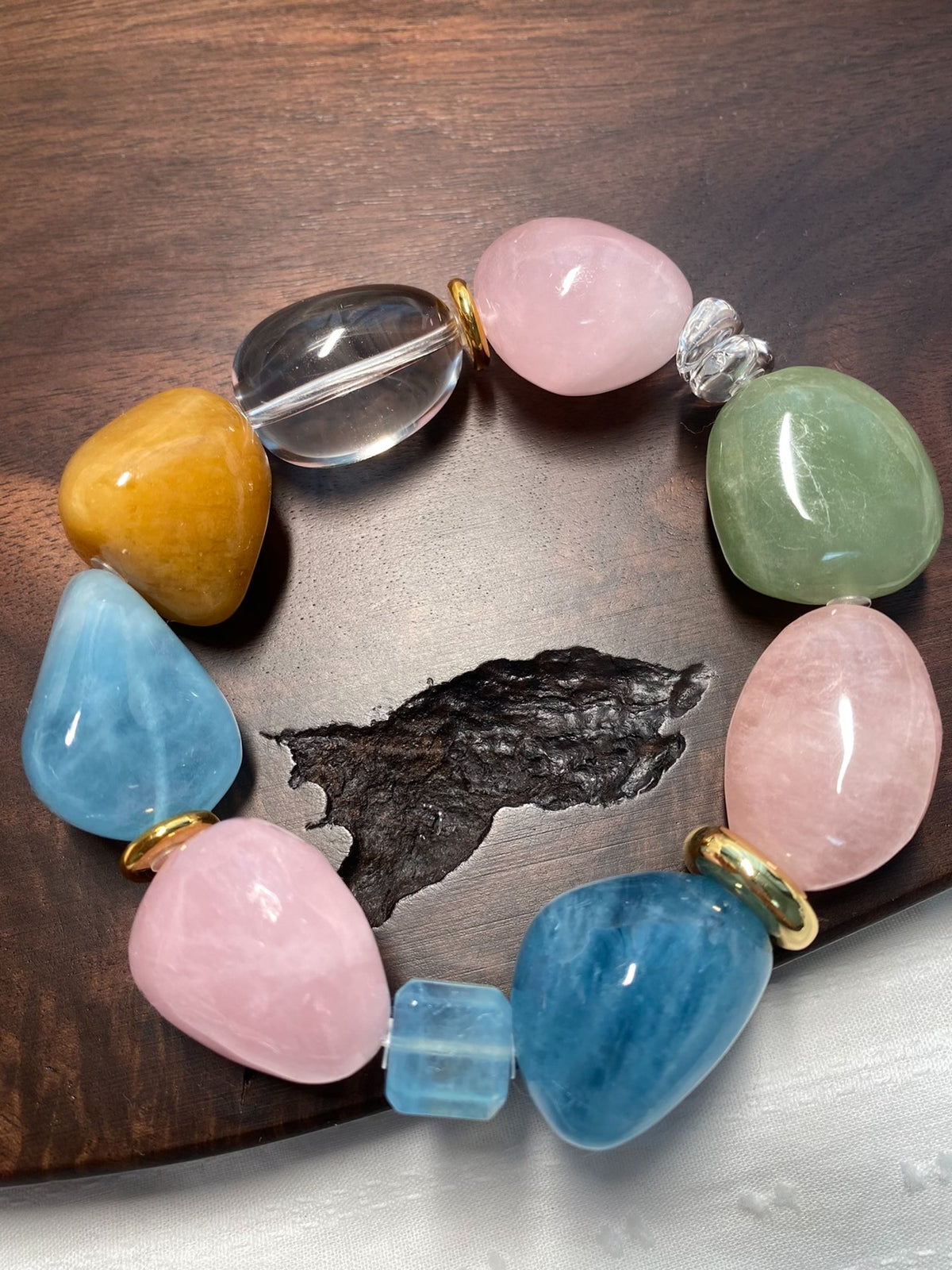 Morganite White Quartz Aquamarine Bracelet