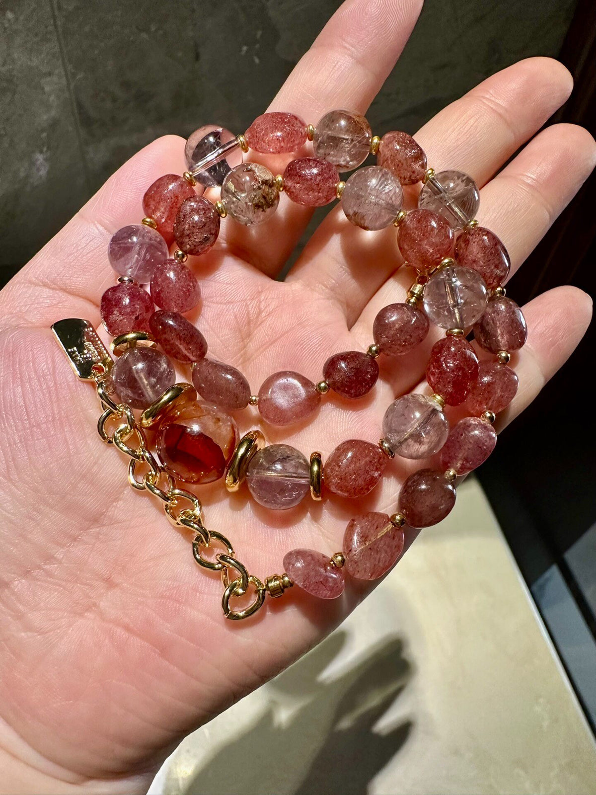 Strawberry Quartz Red Agate Beaded Necklace