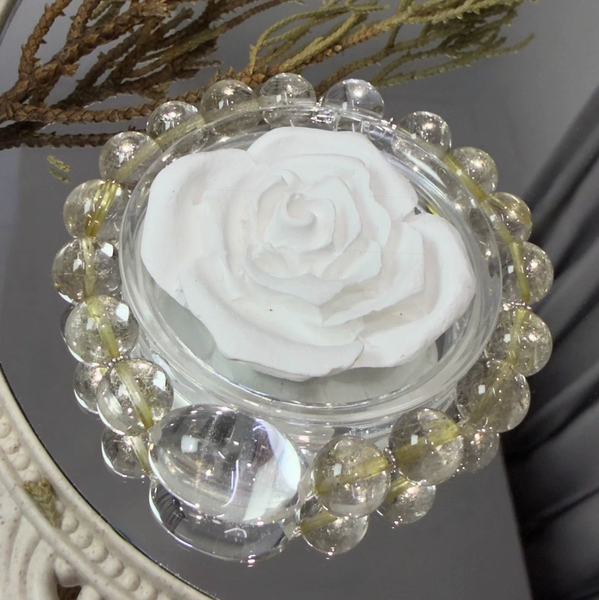 Braccialetto in Quarzo Rutilato Dorato e Cristallo Bianco