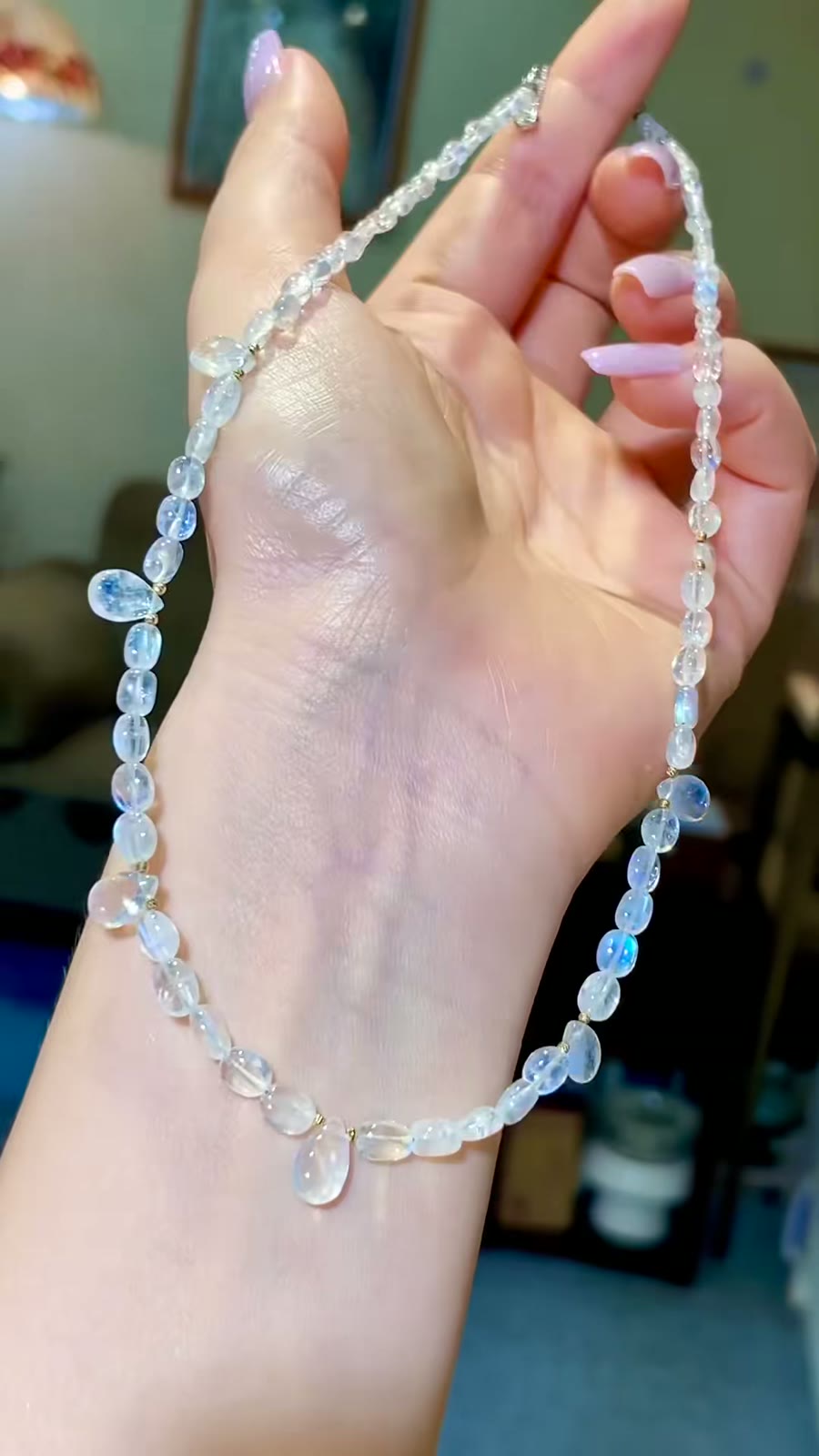Moonstone Necklace Teardrop Blue Adularescence