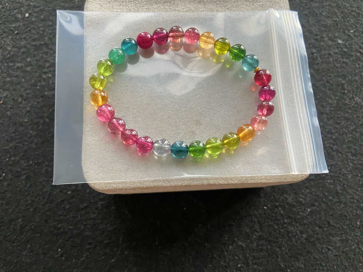 Pulseira de Contas de Turmalina Arco-Íris