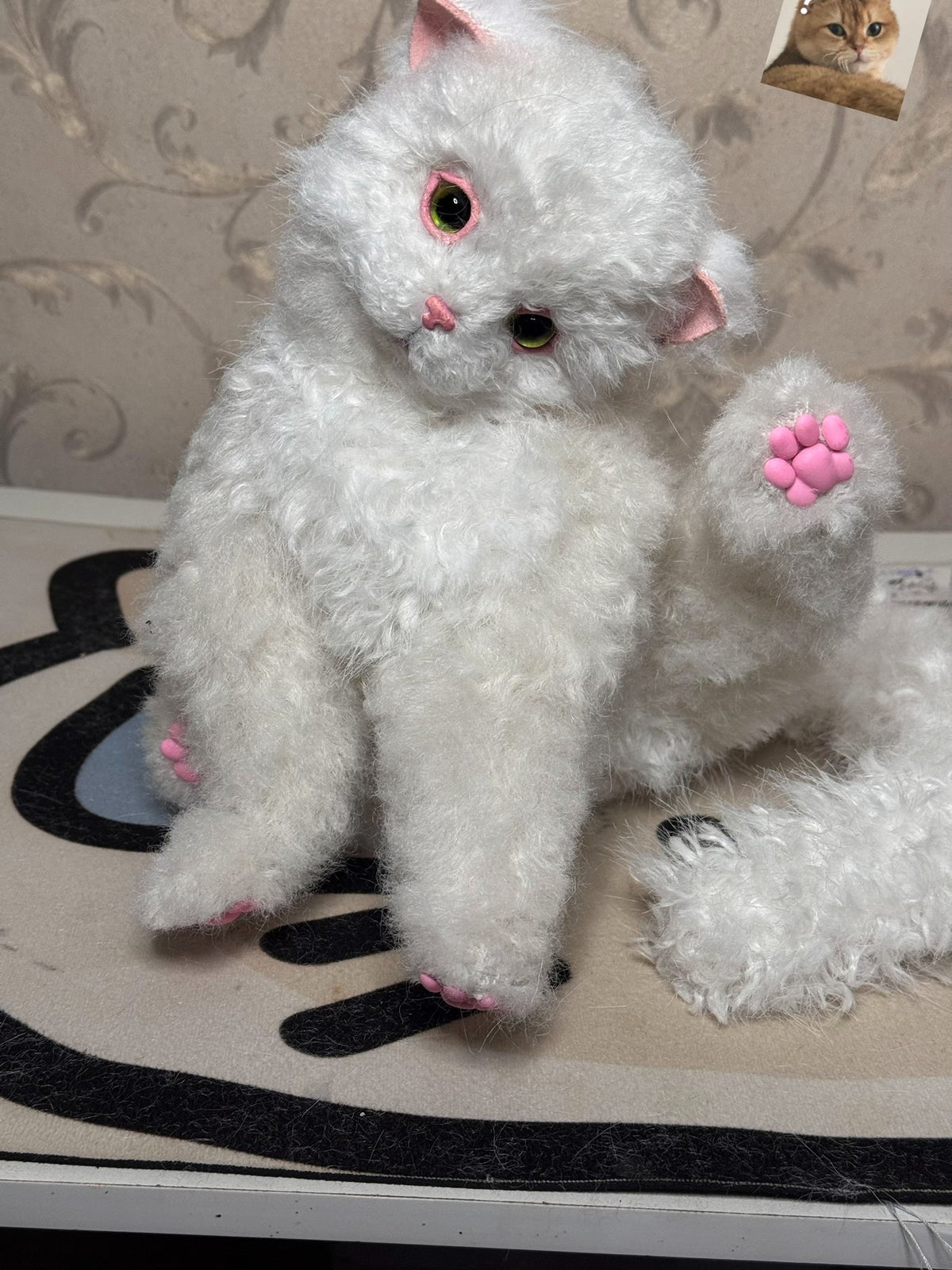 Poseable Curly Plush Cat Doll with Articulated Limbs