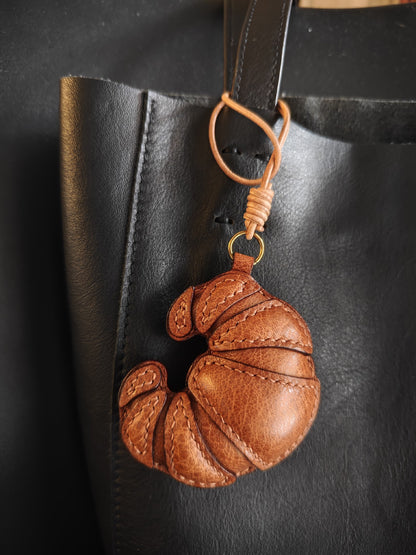 Handcrafted Vegetable-Tanned Leather Croissant Keychain
