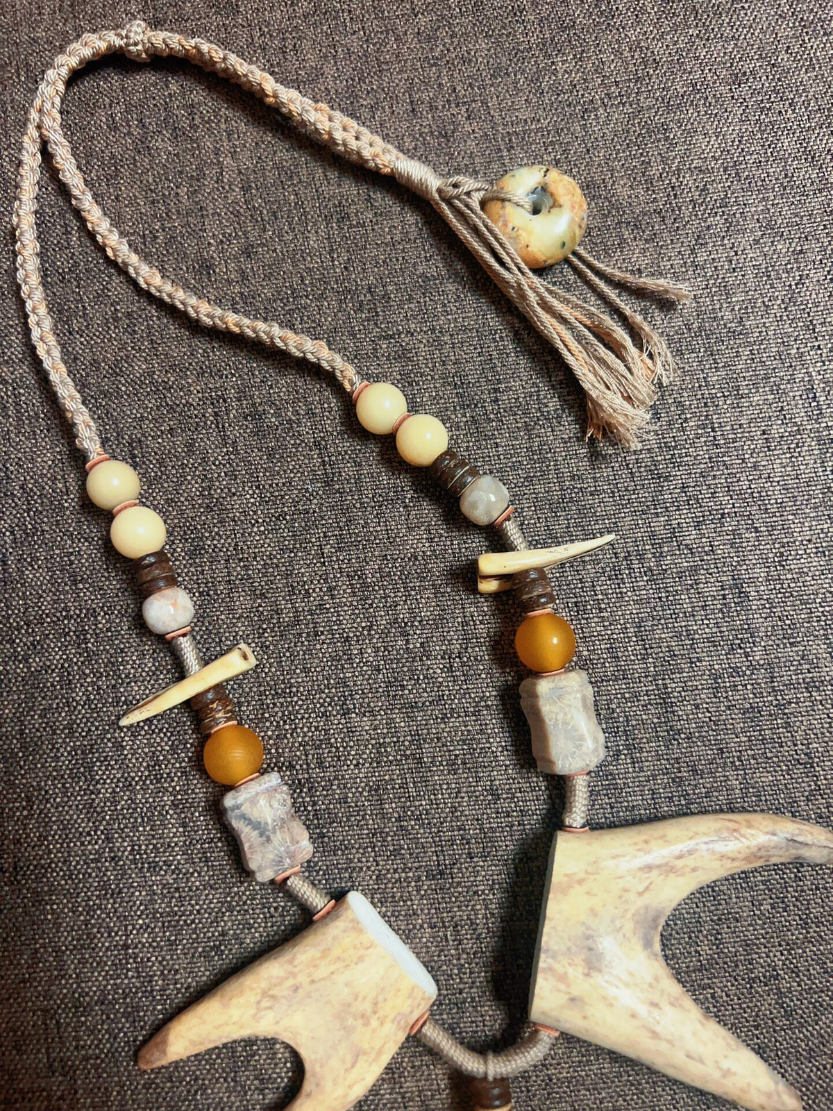 Handwoven Antler Necklace with Beaded Accents