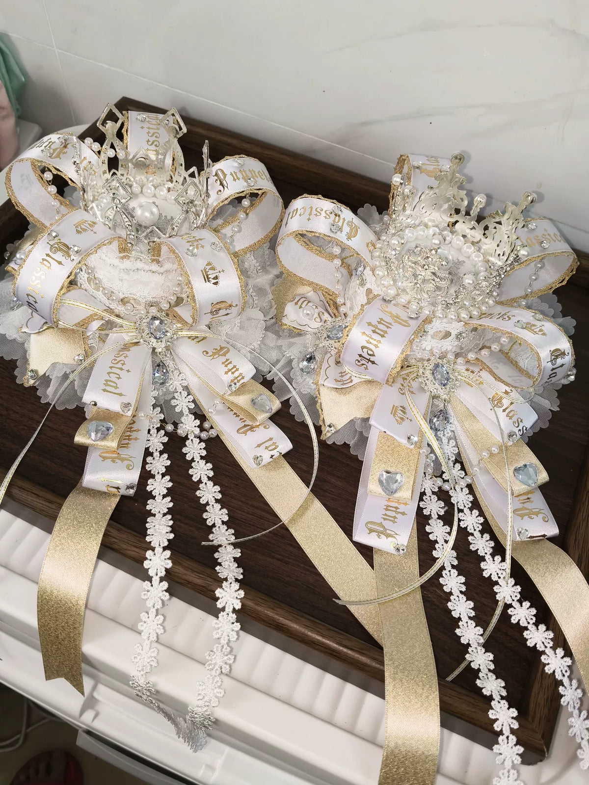 White Gold Crown Pearl Chain Lolita Hat